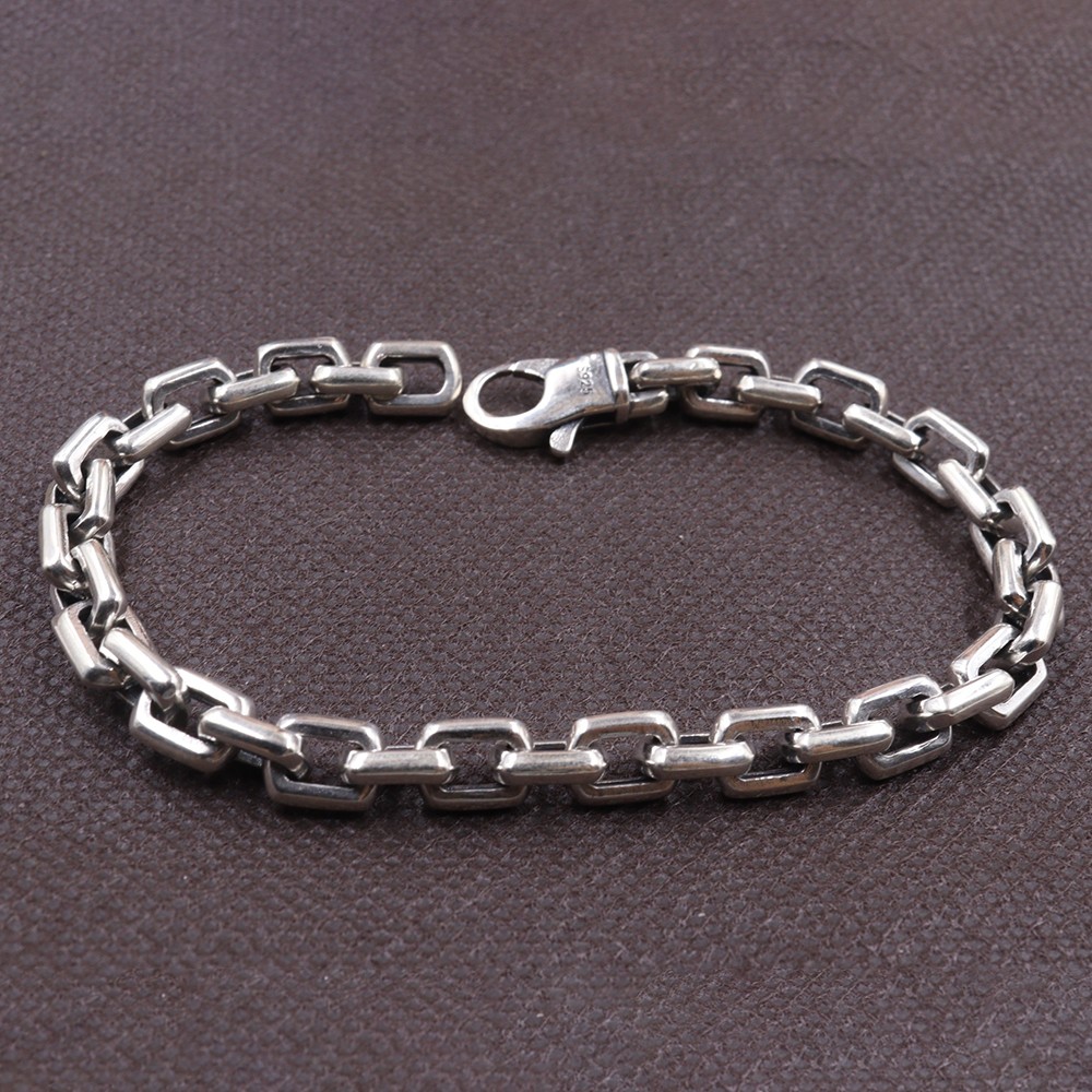 Pure 925 Sterling Silver Men’s Chain 7mm Square O Link Bracelet 27-28g 8.26inch