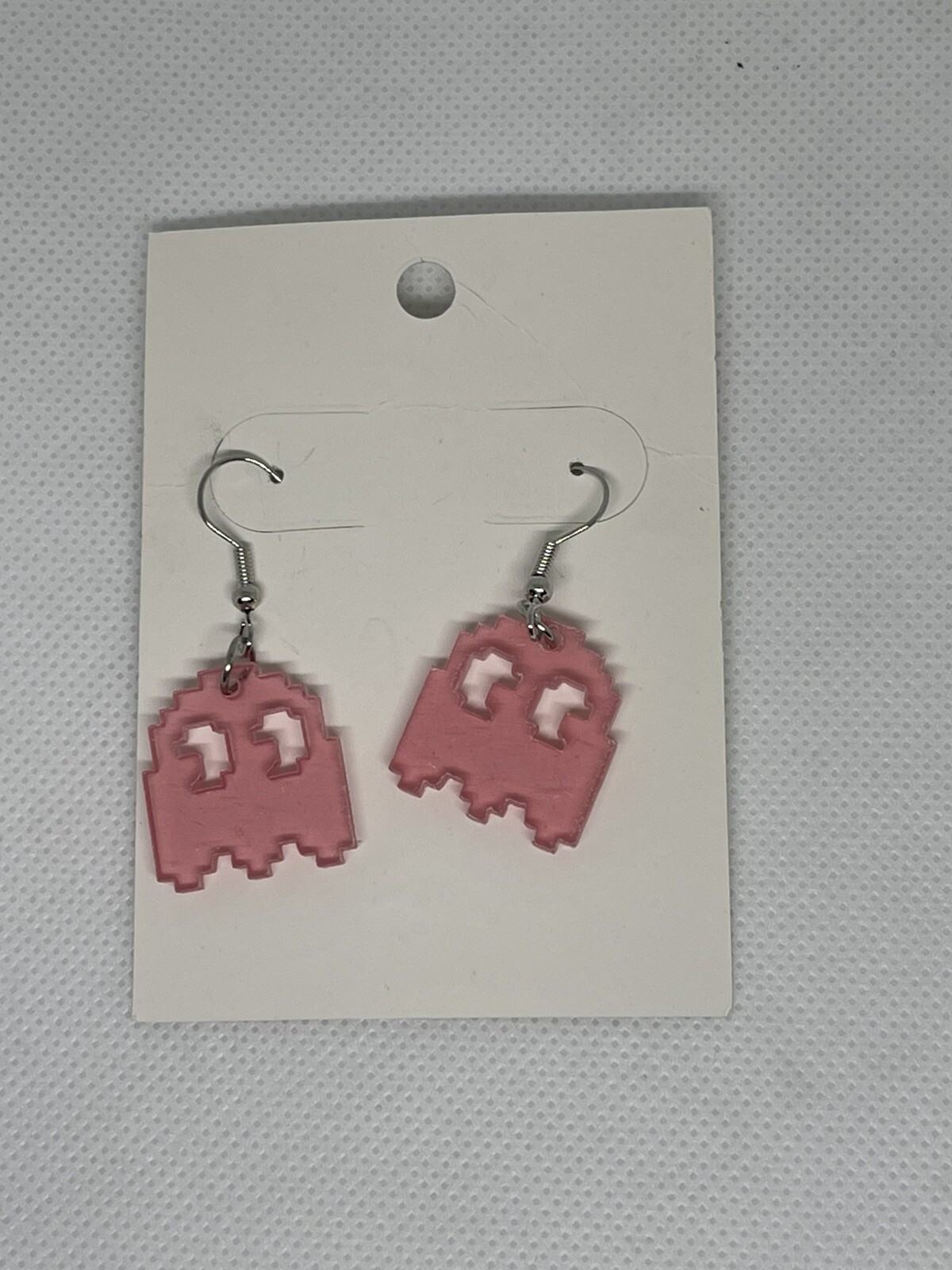 Pac man Ghost Pinky Neon Pink see-through Earrings – Plastic NEW