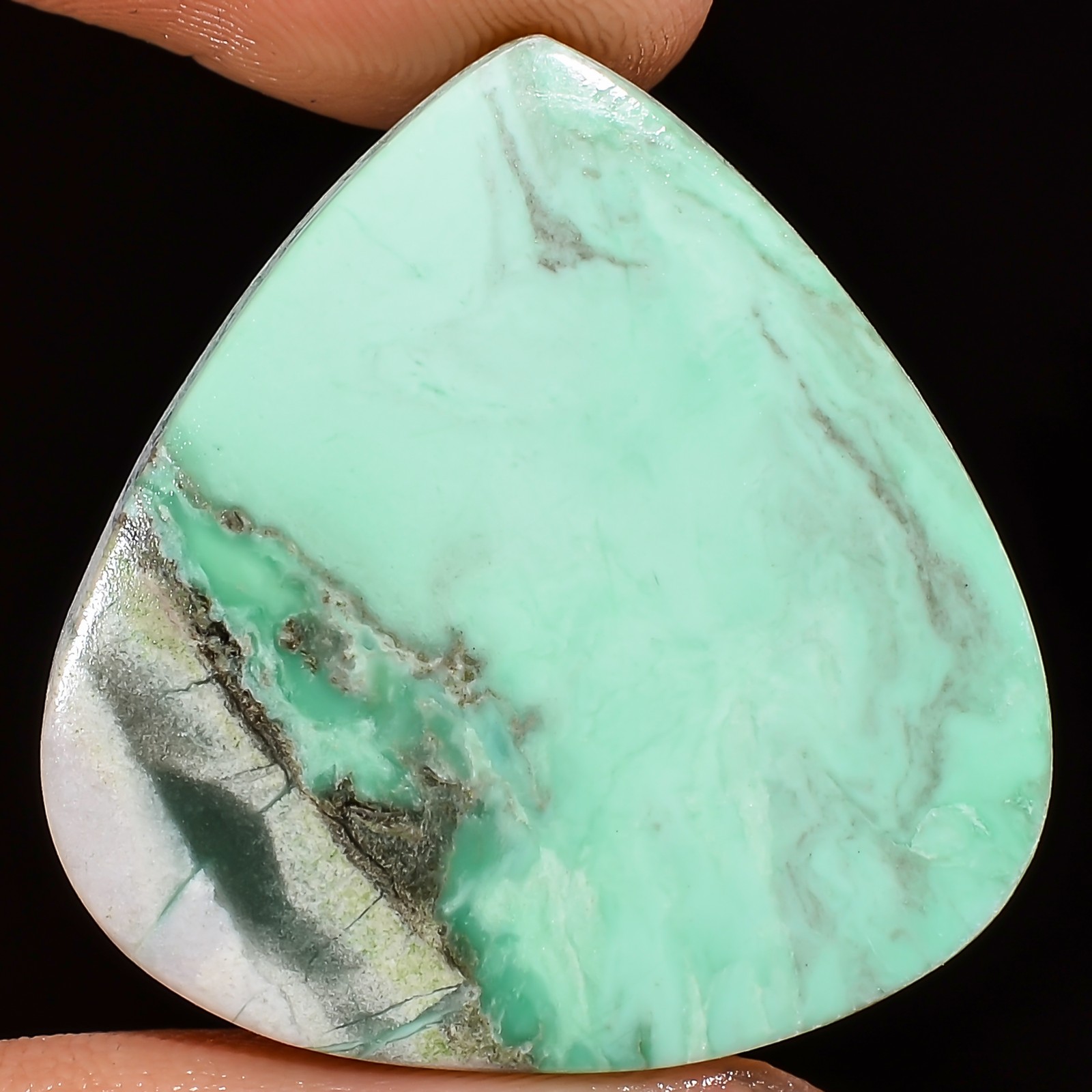 natural VARISCITE pear cabochon Opaque loose gemstone 28.00 Carat. (28x28x4 mm)