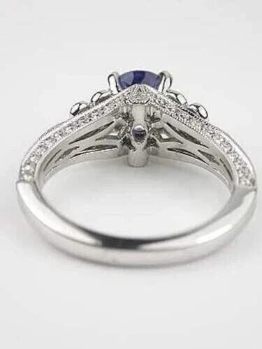 Art Deco Style 2.5Ct Created Blue Sapphire Engagement 14K White Gold Finish Ring