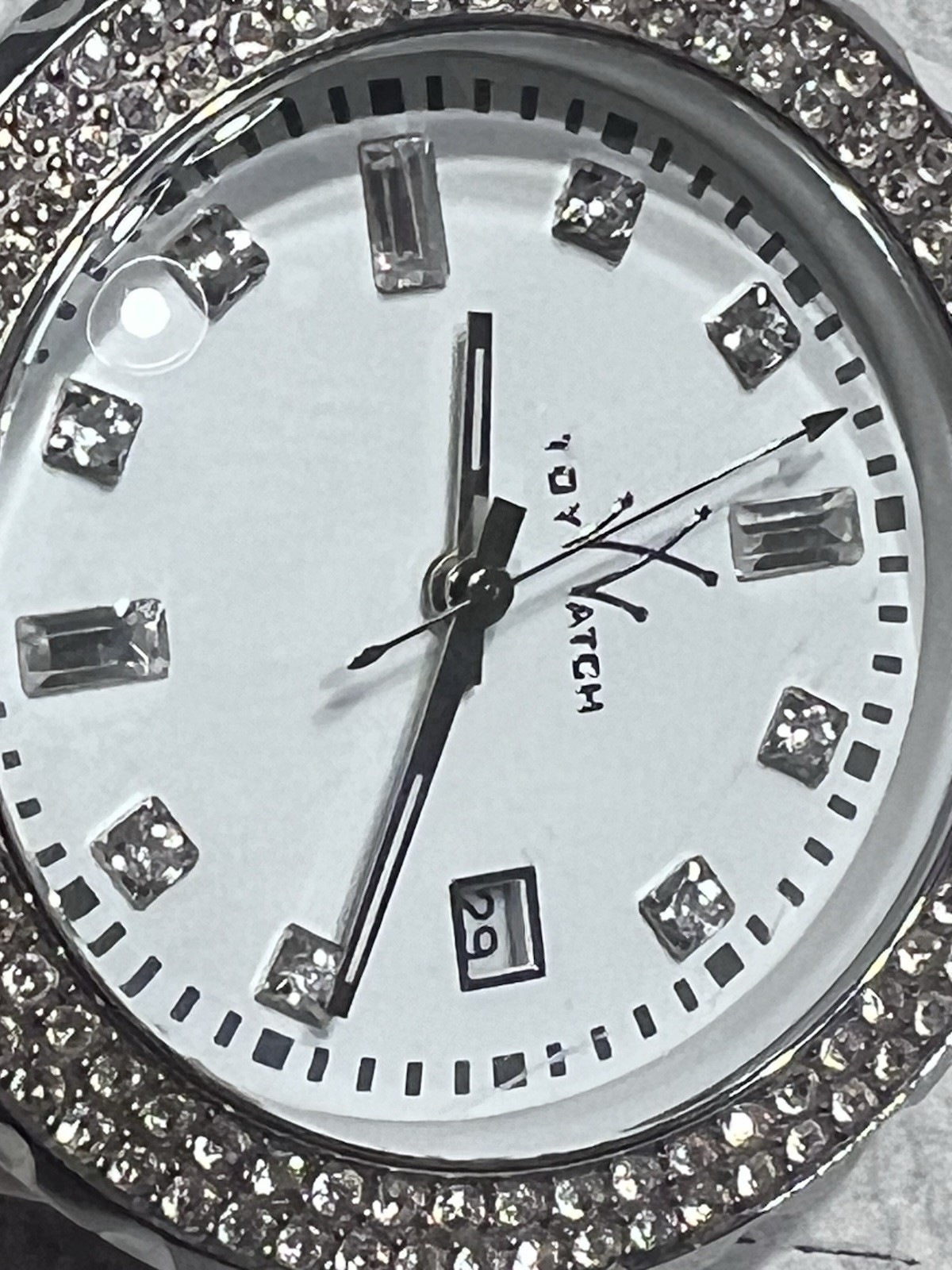 ToyWatch Women’s 40mm Quartz Analog Date 5 ATM White Bracelet Gem-Set Bezel