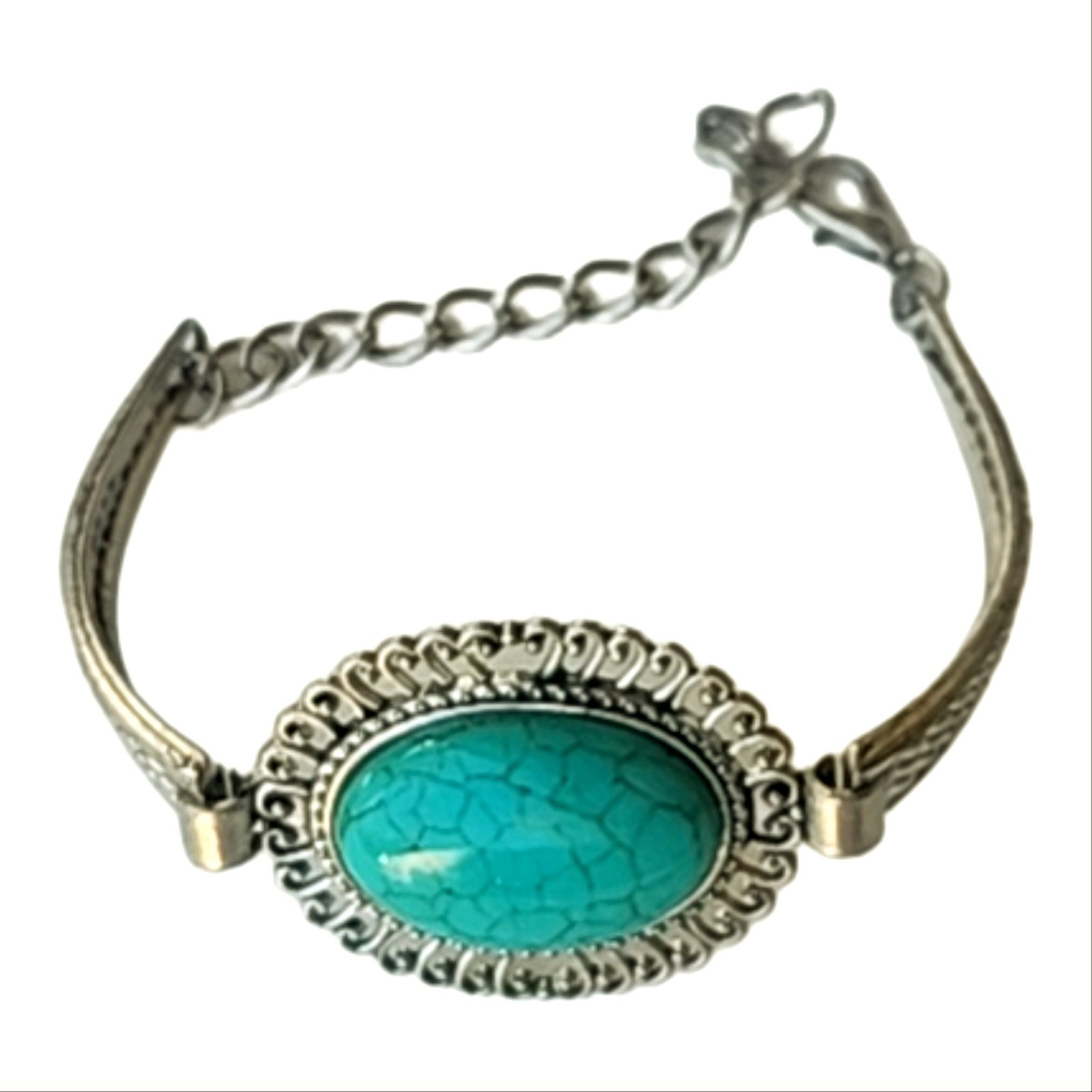 Southwest Vintage Faux Turquoise Filagree Adjustable Lightweight Bangle Bracelet