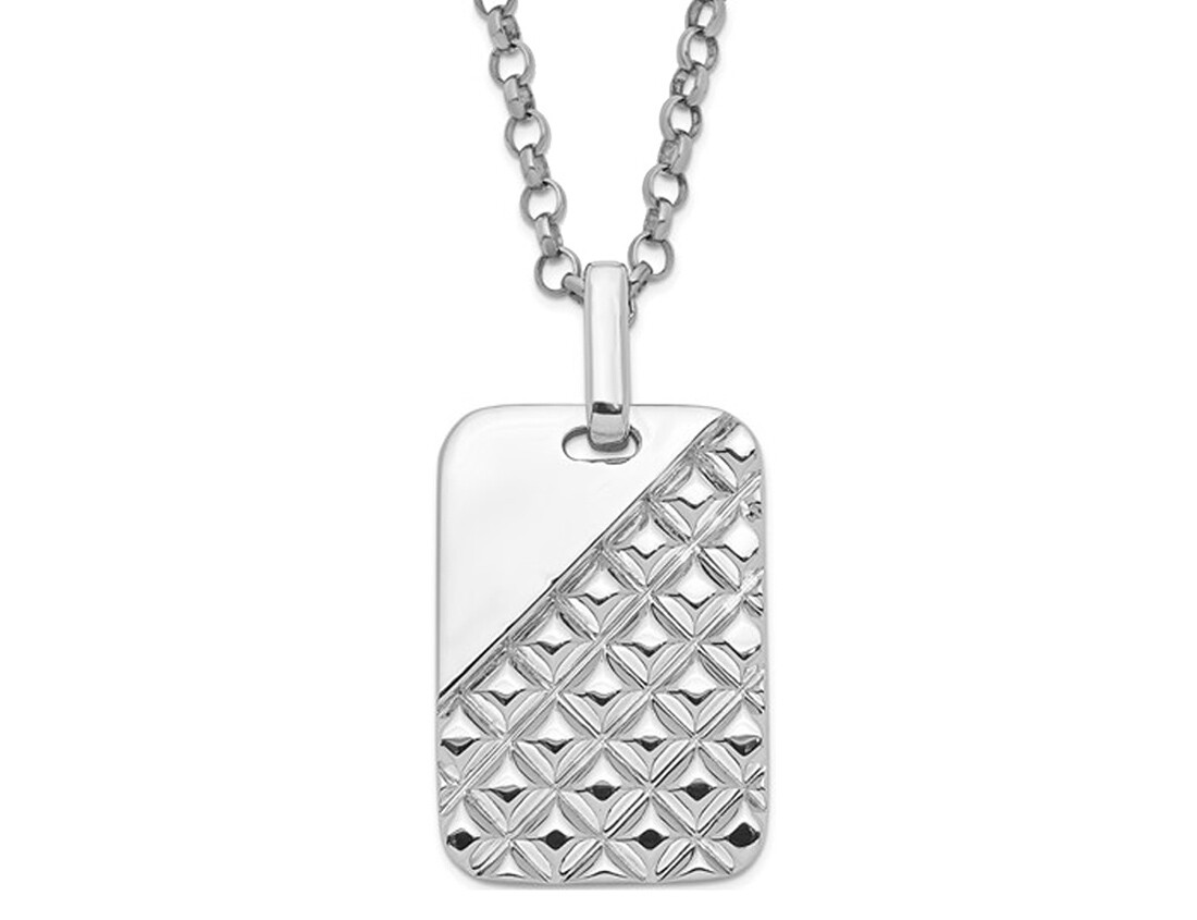 Mens Sterling Silver Textured Dog Tag Pendant with Chain