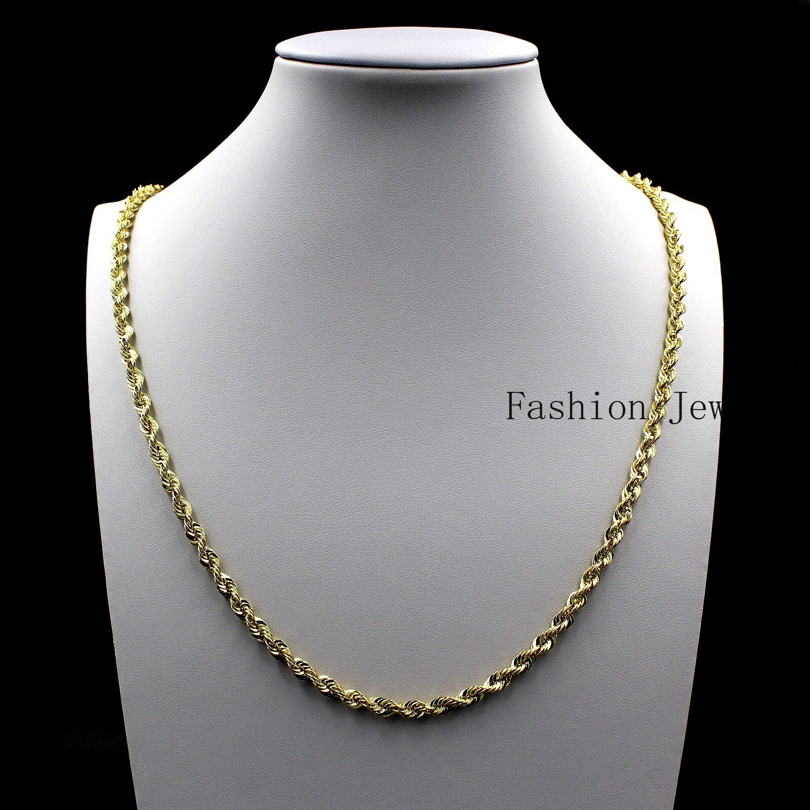 10K Yellow Gold 3-4.5mm 18″-24″ Diamond Cut Rope Chain Link Necklace Mens Womens