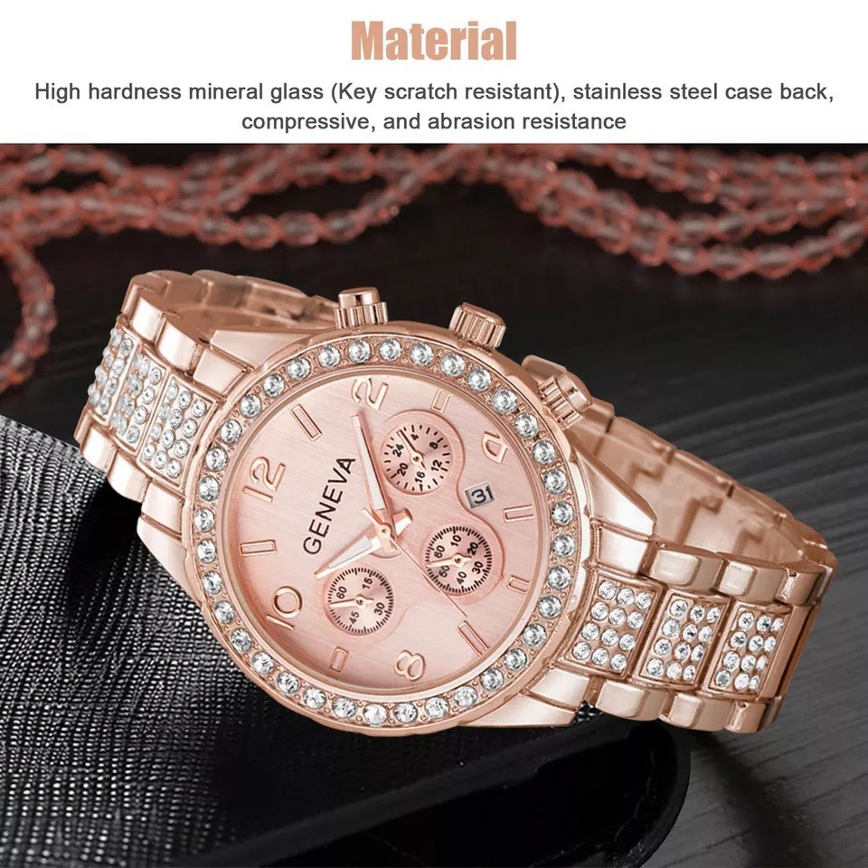 Reloj cuarzo para mujer,oro rosa,impermeable,clásico,acero inoxidable,cristal.