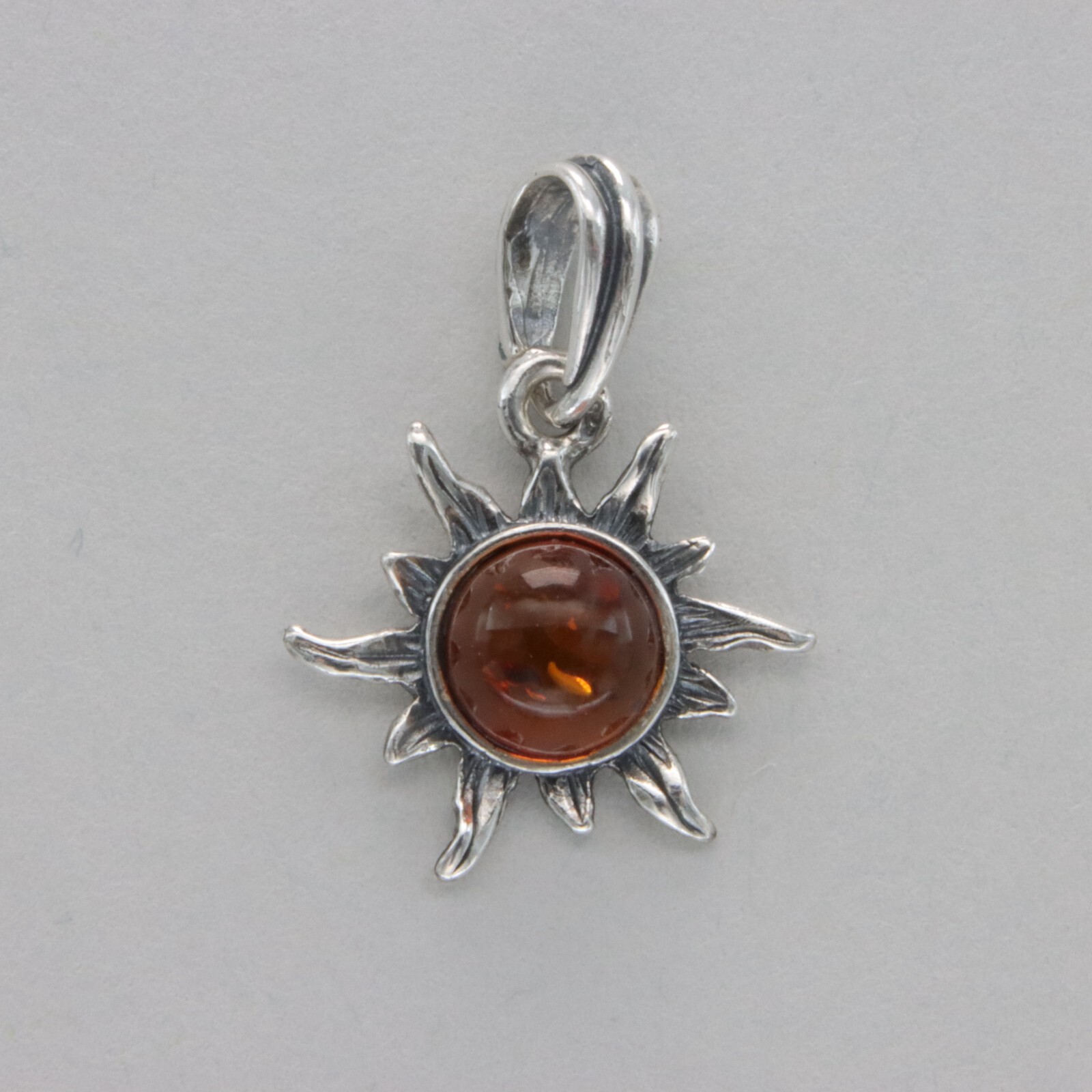 Cognac / Brown BALTIC AMBER Sun Pendant 925 STERLING SILVER Natural Poland 2411e