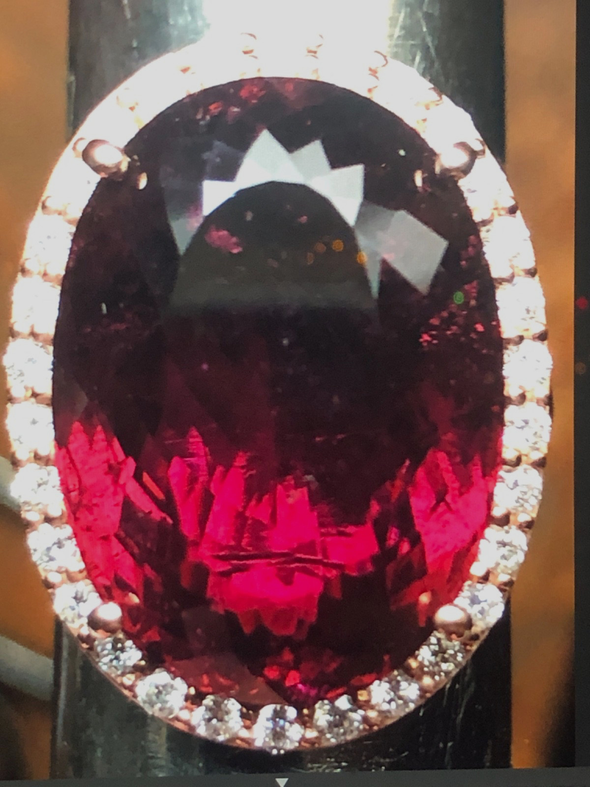14K Pink Gold Large 21.43 ct. Rubellite Ring Diamond Halo .75 ct . T.W.11.70 grm