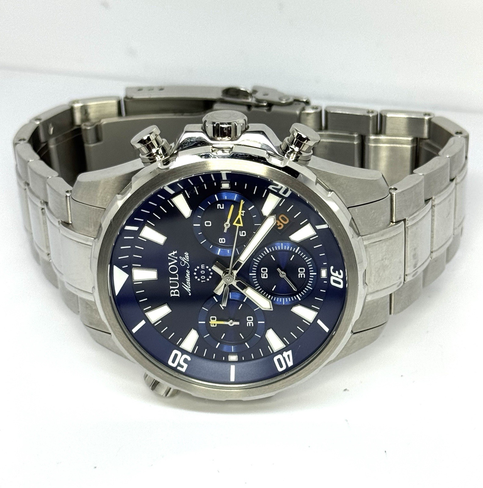 Bulova 96B256 Marine Star Blue Dial Stainless Steel Men’s Quartz Watch 44mm