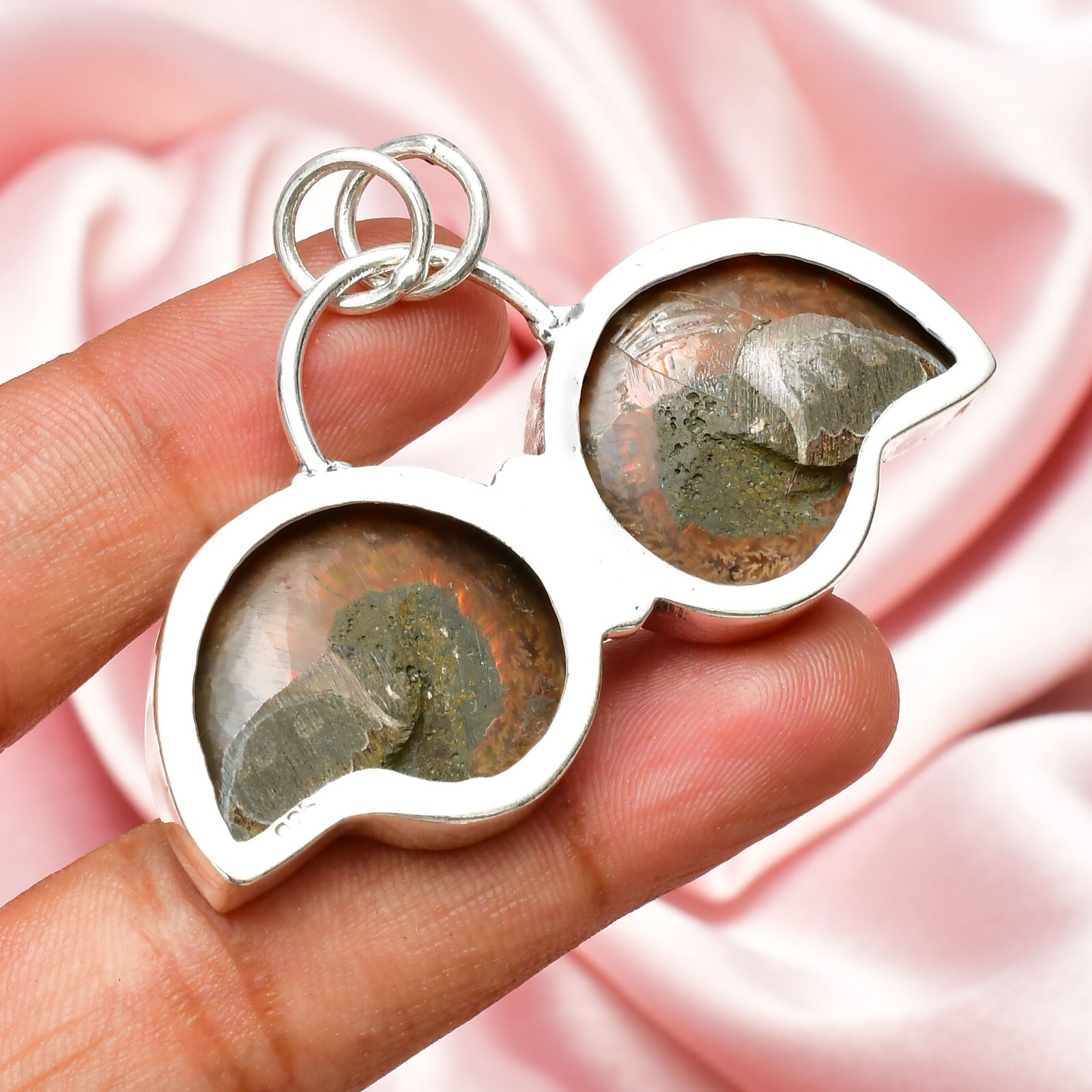 Ammonite Pendant Gemstone 925 Sterling Silver Handmade Jewelry Pendant 1.56″