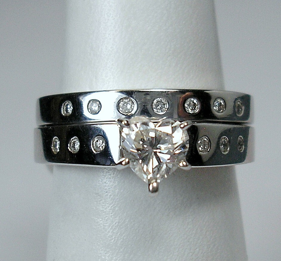 0.57 ct Heart 0.70 cttw Natural Diamonds 14K White Wedding Set Was $2,595 Video