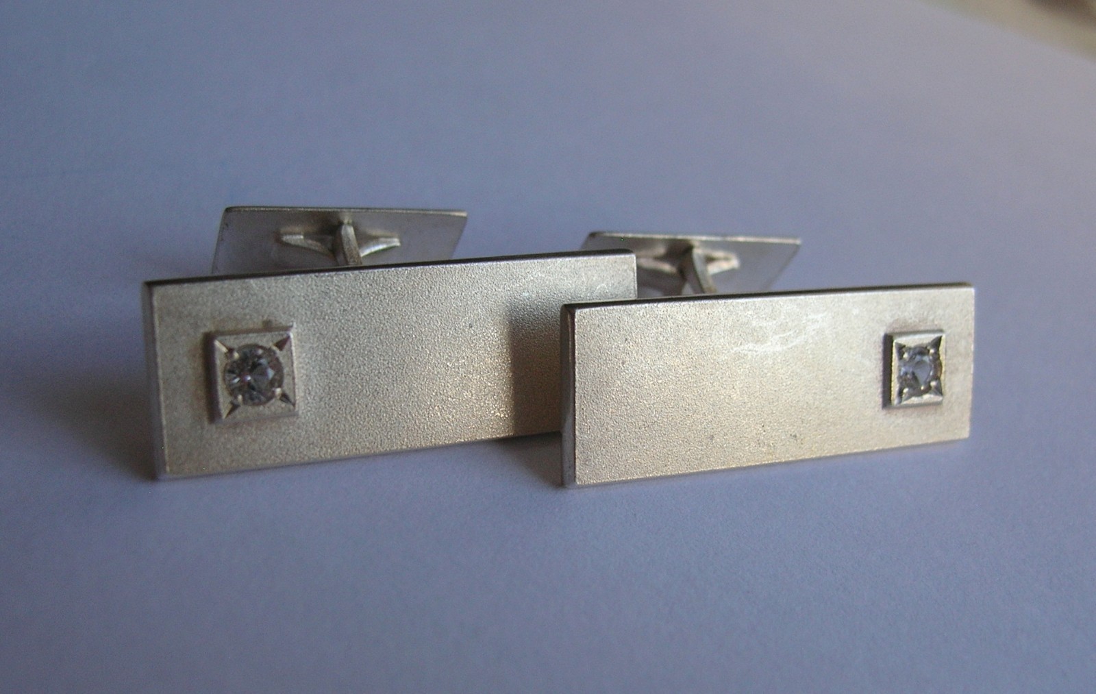 MID 20TH CENTURY VINTAGE SCANDINAVIAN 835 SILVER & CRYSTAL RECTANGULAR CUFFLINKS