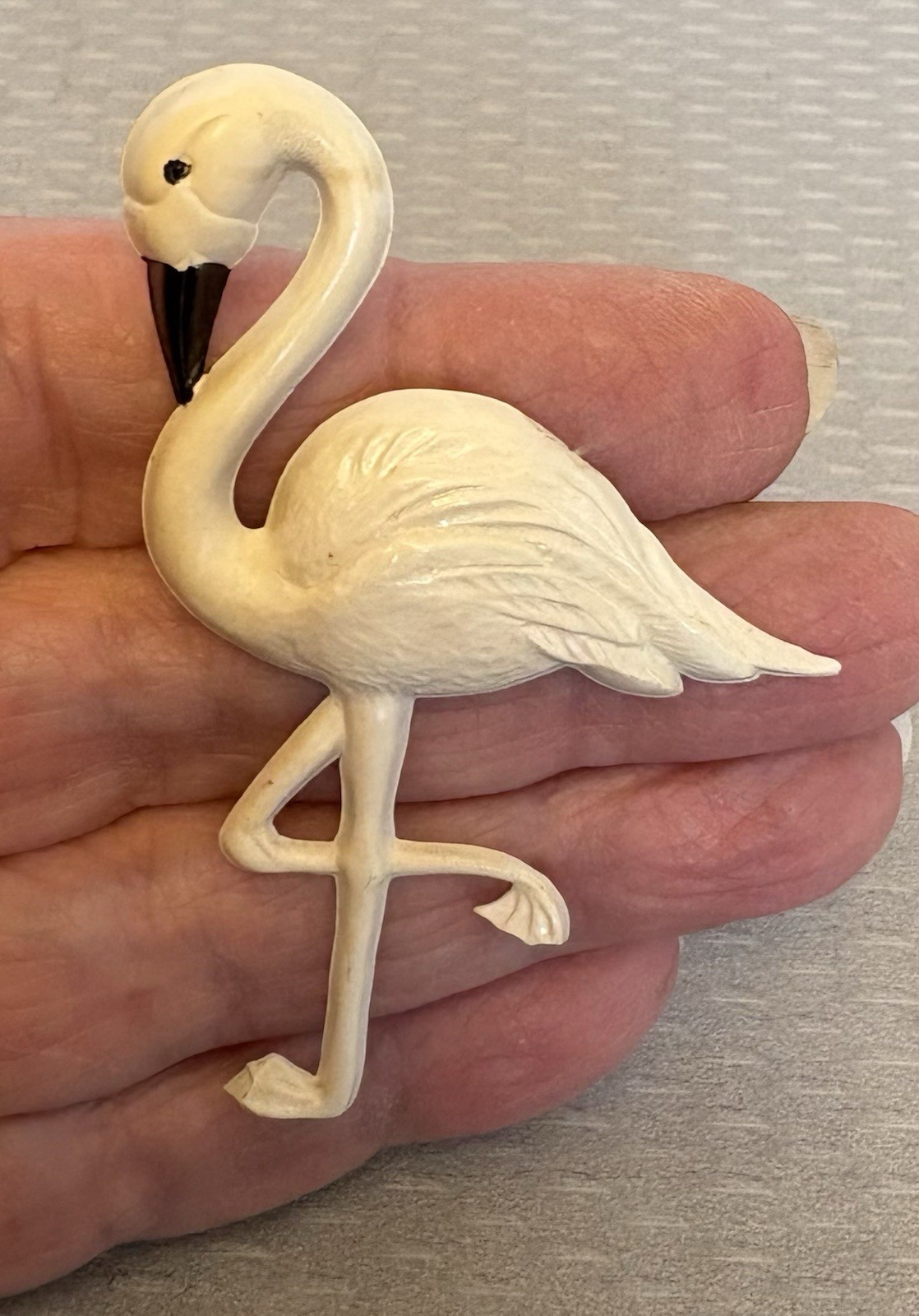 Art Deco Vintage Celluloid White Flamingo Brooch 2.75″