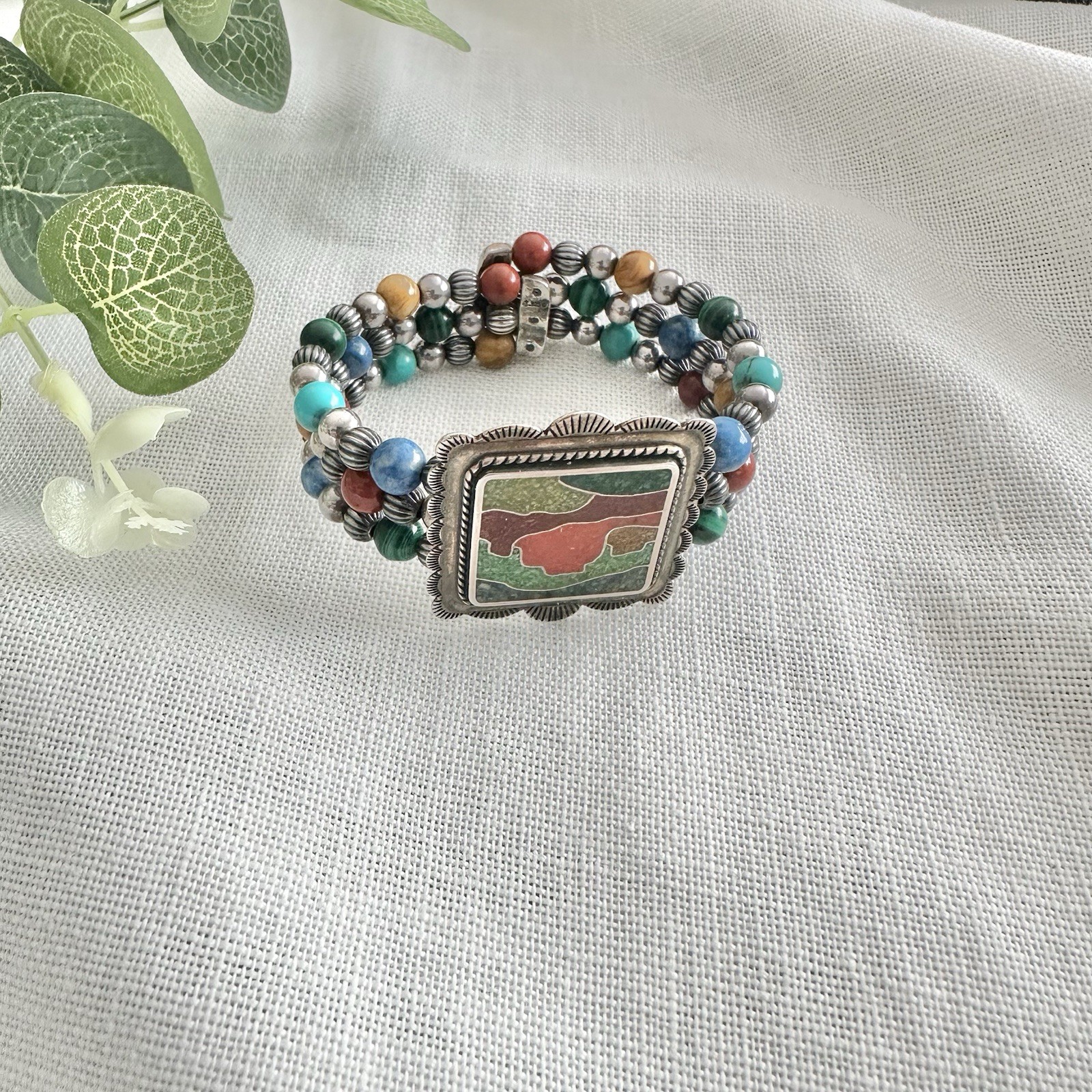 NEW” Carolyn Pollack Sterling Multi Gemstone Beaded Memory Wire Bracelet # 108