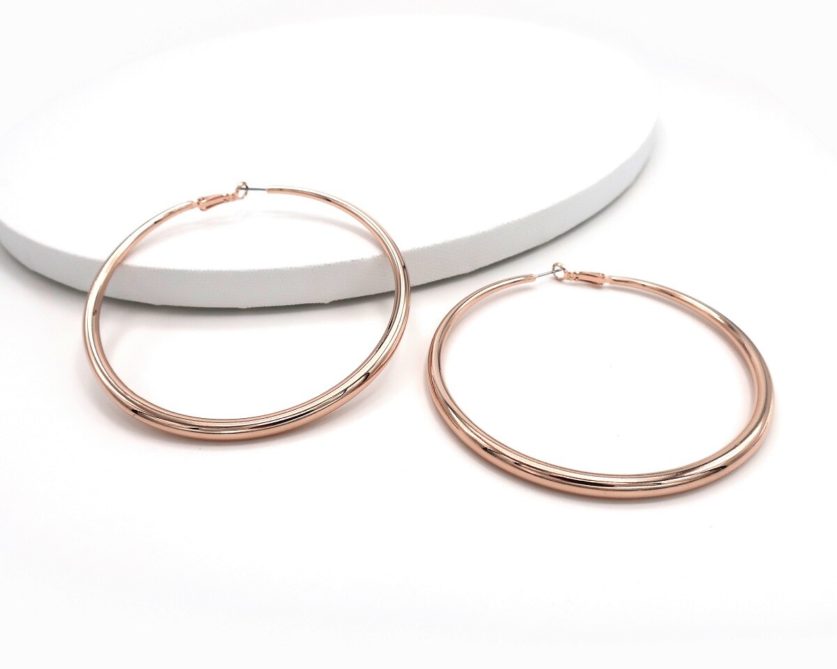 85mm Hollow Hoop Earrings High Quality lever back post 18k Pink Rose Gold Plated