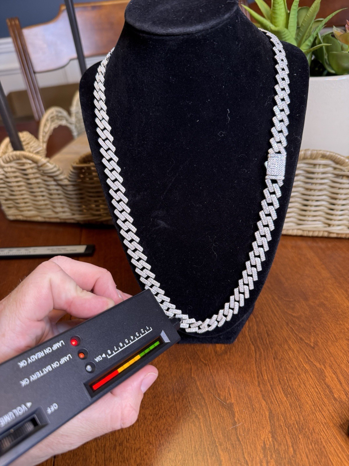 24” 12MM SOLID 925 Silver (~93g) Moissanite Miami Cuban Chain w Square Links