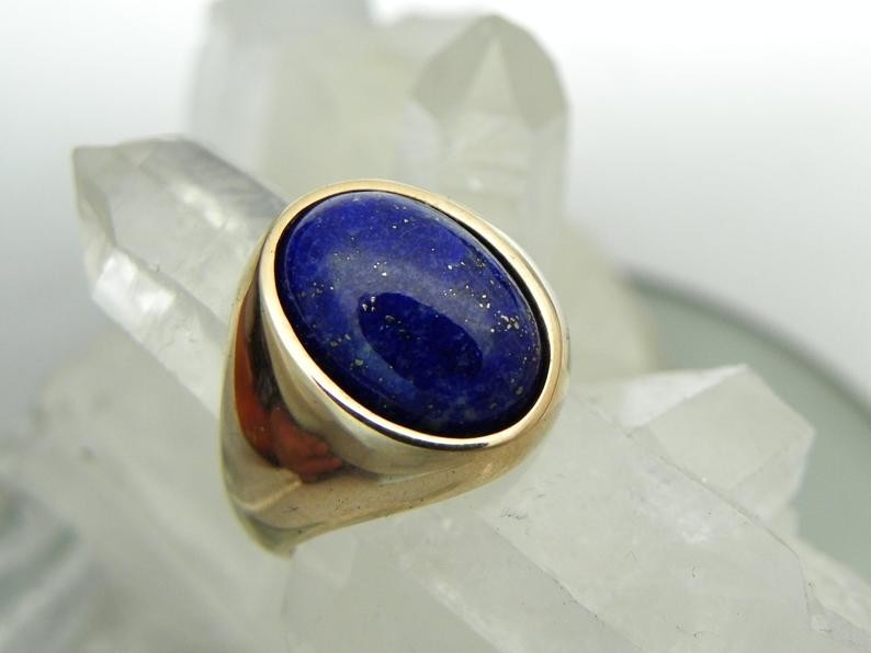 Solid 925 Sterling Silver Natural Lapis Lazuli Oval Cab Gemstone Gift Men’s Ring
