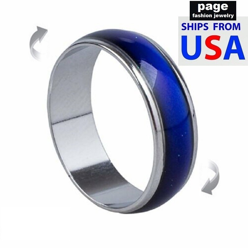 Mood Ring “Spinner” Change Color Stainless Steel Rings Size 5-10 – With E-Chart