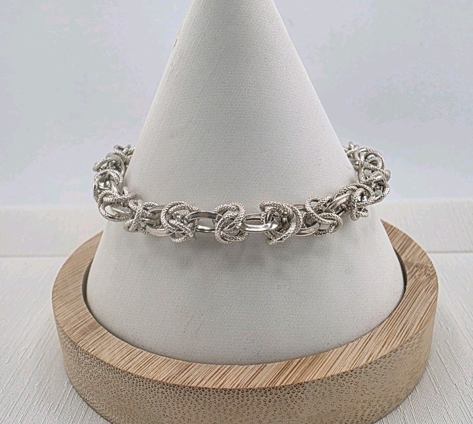 Vintage Fine Italian Sterling Silver Round Byzantine Link Chain Bracelet 1758AR