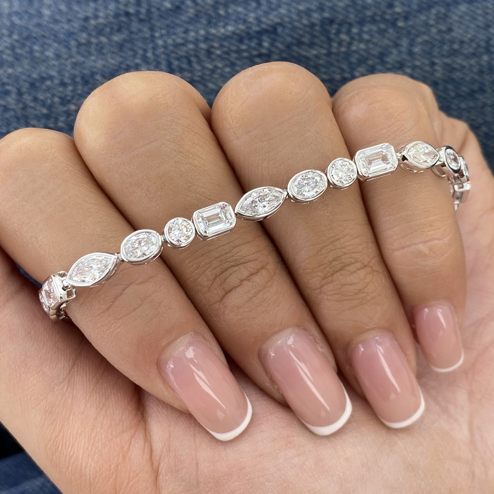 14k White Gold Multi Cut Lab Grown Diamond EF/VS-SI Tennis Bracelet For Propose