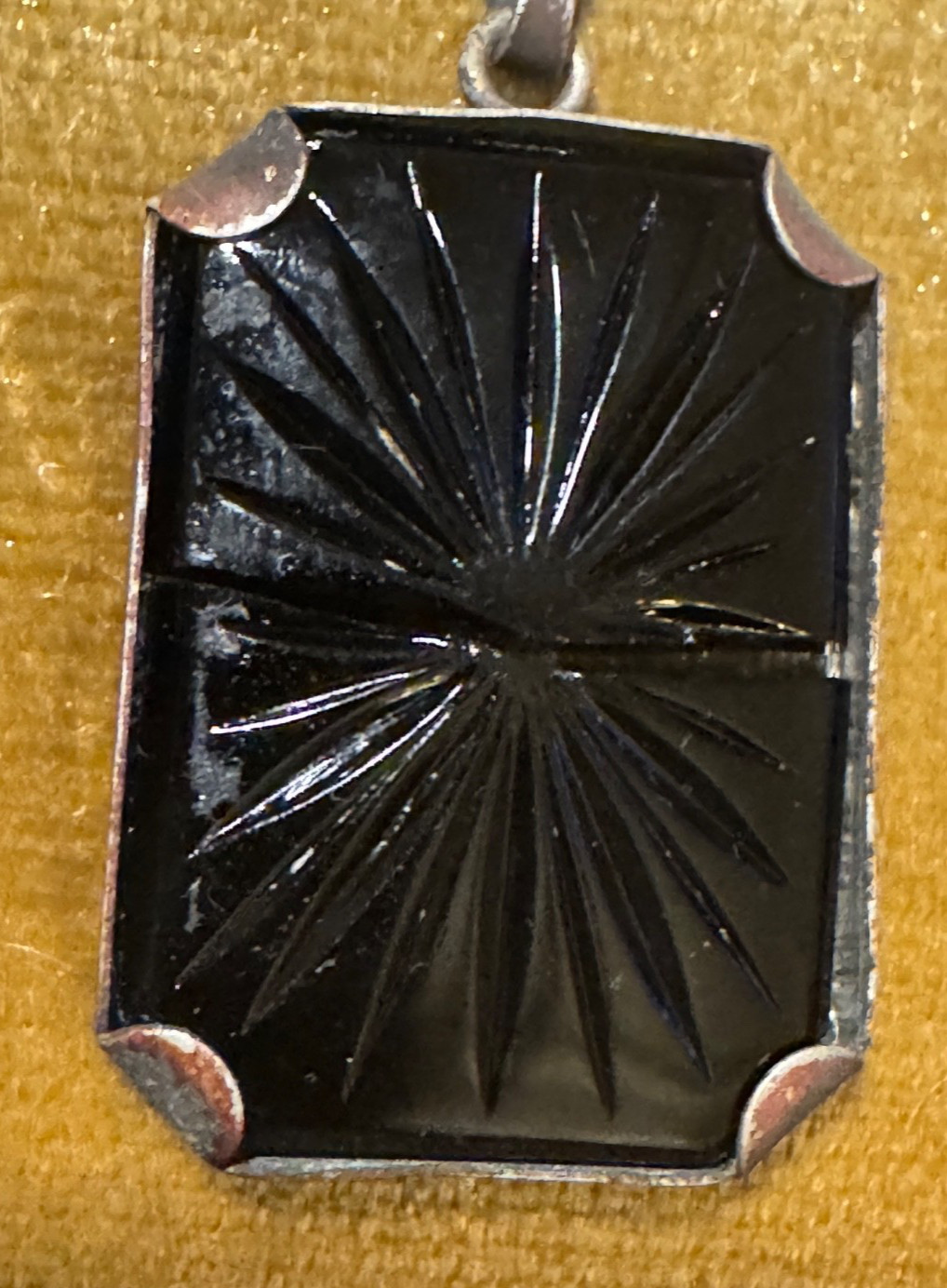 Antique Ornate Border with Black Onyx Mourning Pendant Etched Cross & Star Prism