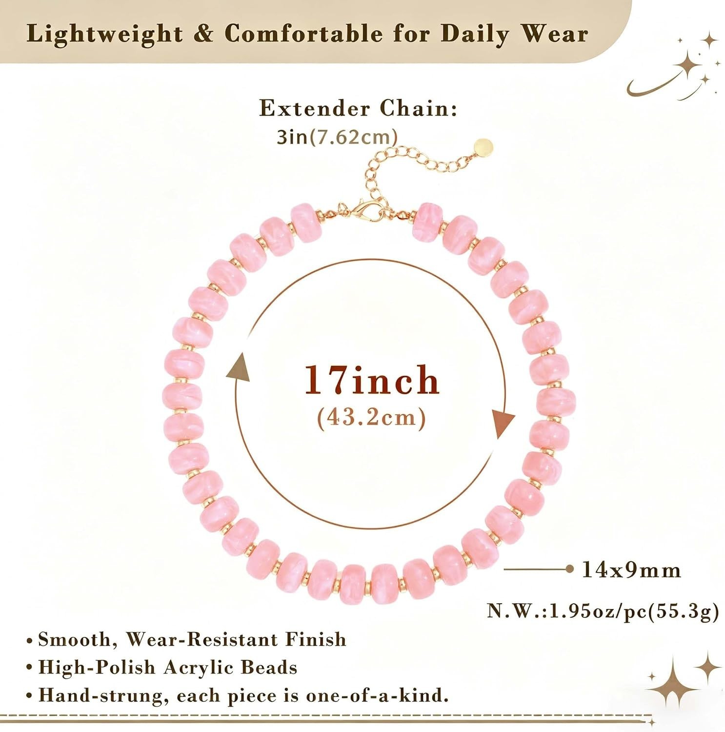 Unique Pink Chunky Beaded Necklace for Effortless Boho Summer Style