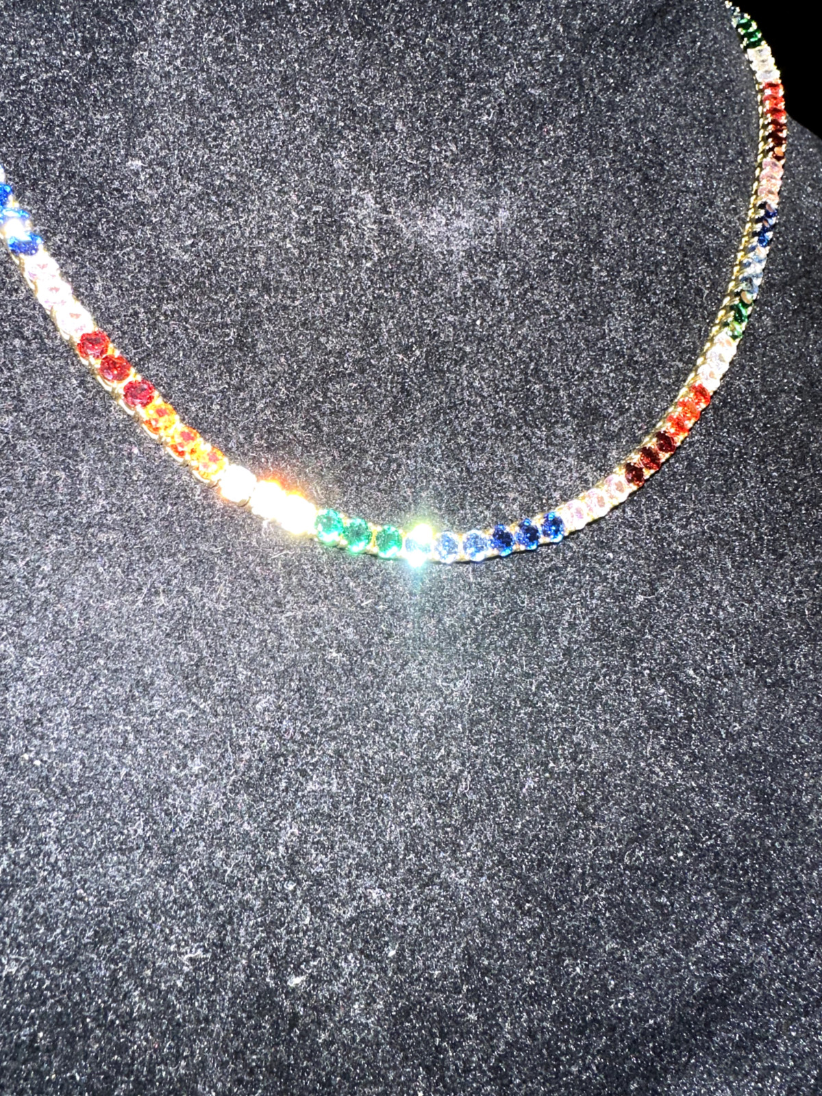4mm RAINBOW Sapphire 70ctw Lab Sim Diamond Chain Necklace Heavy 40g