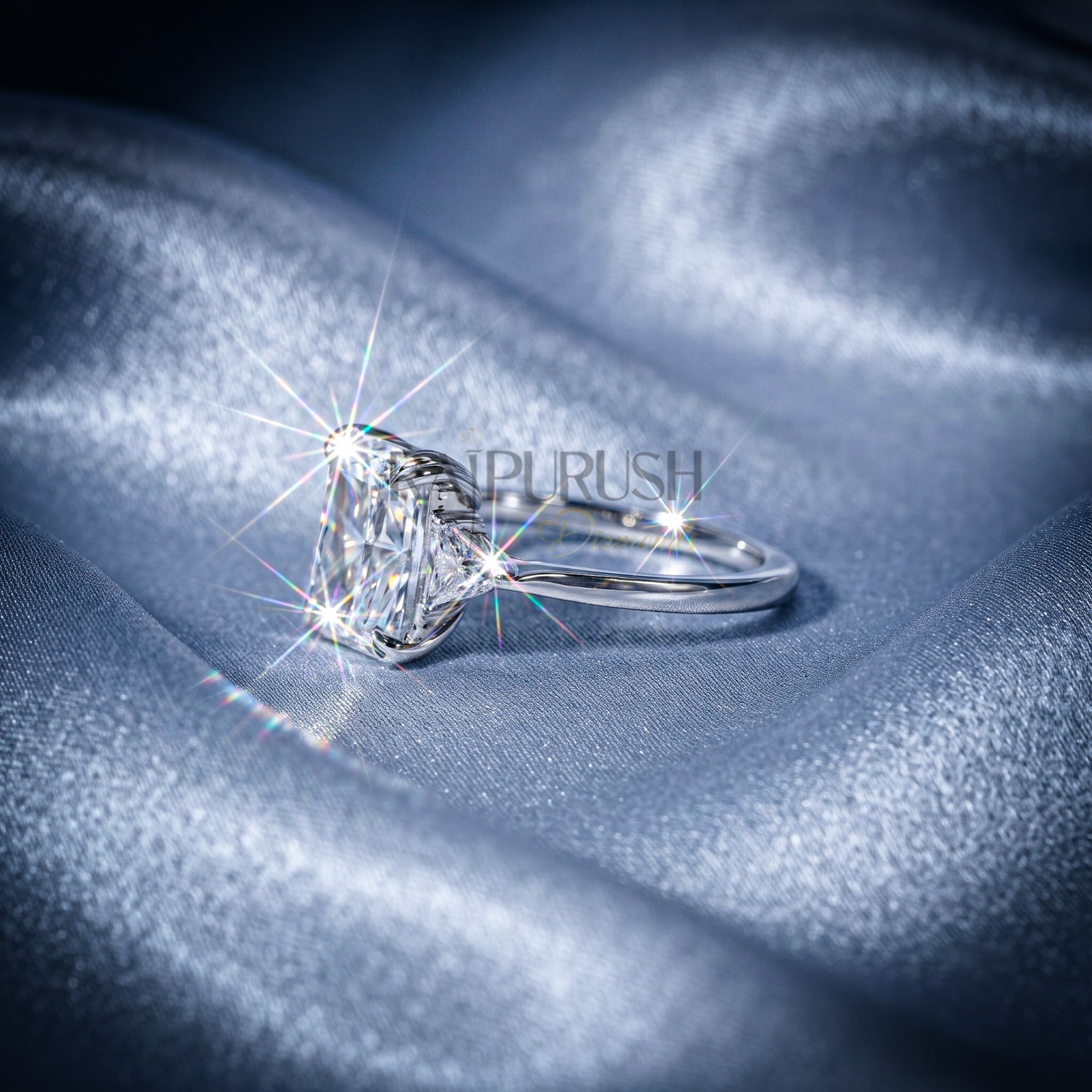 Radiant Cut Moissanite Engagement Ring Triangle Side Stone 925 Silver Ring Women