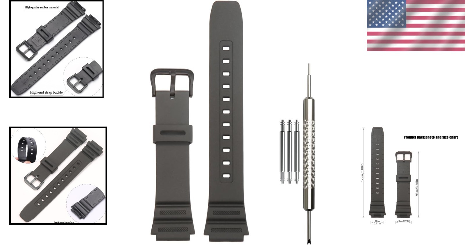 Comfortable Natural Resin Watch Strap with Stainless Steel Buckle – 18mm Fit