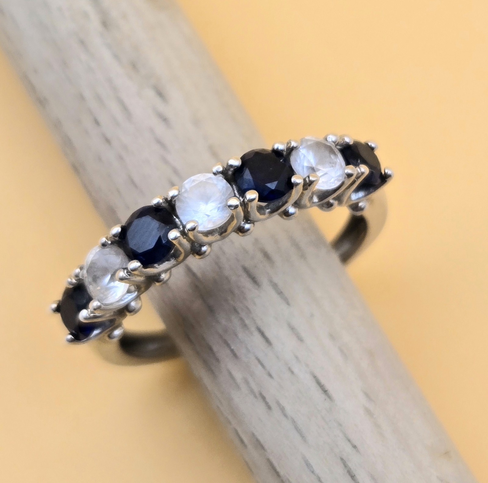 Simulated Sapphire And Clear Crystal Stamped Sterling Silver 925 Ring Size 7