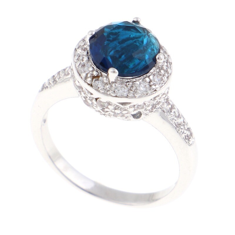 Silver Tone Rhodium Plated Ring With Cubic Zirconia & Rhinestone JWE1593-BLU8