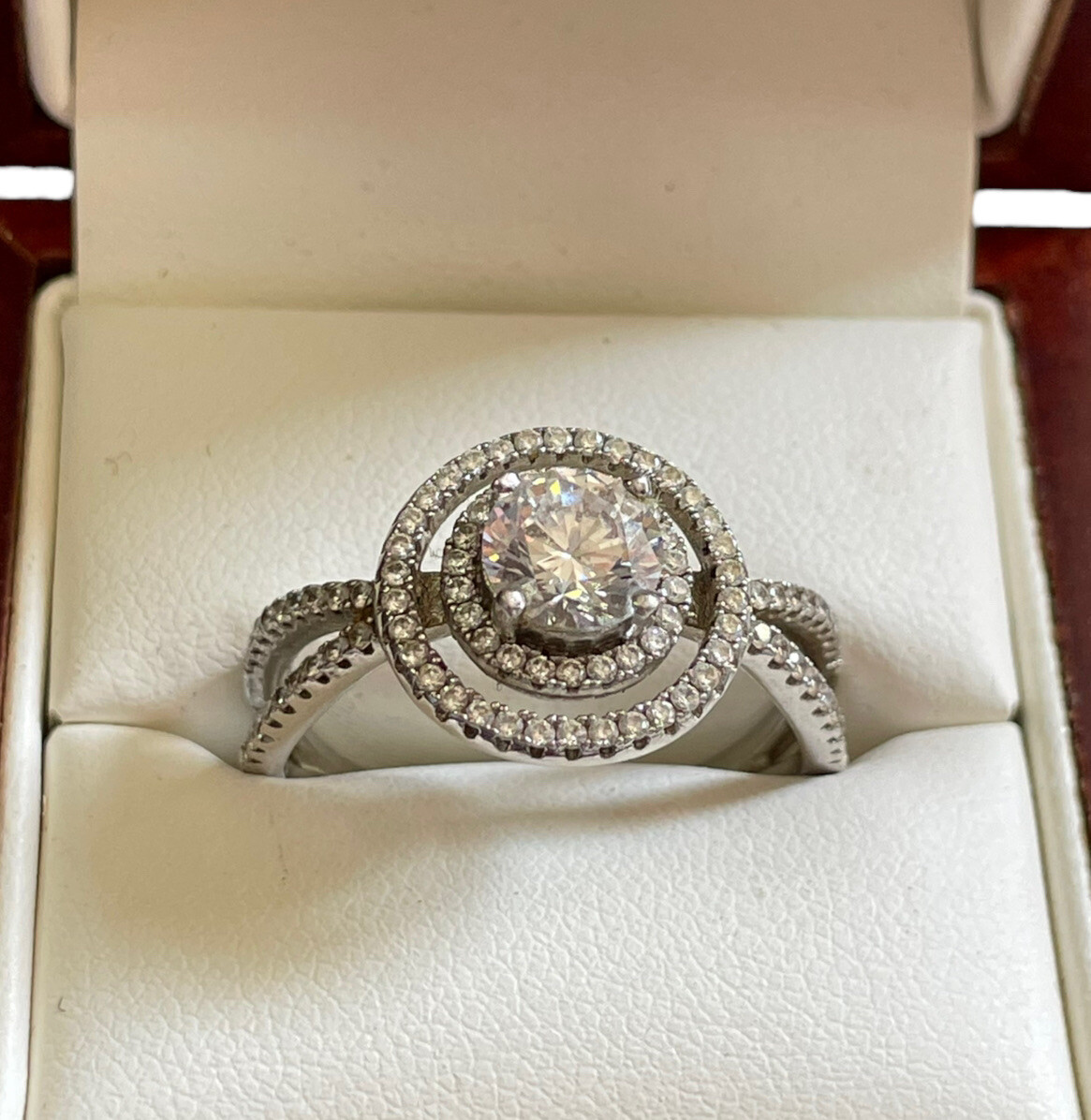 Bella Luce Rhodium Over Sterling Silver 5.46ctw Round CZ Engagement Ring, 12