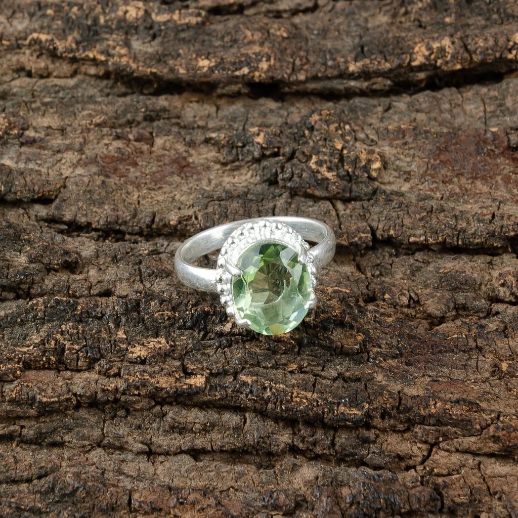 Green Amethyst Oval Gemstone925 Sterling Silver Handmade Ring For Birthday Gift