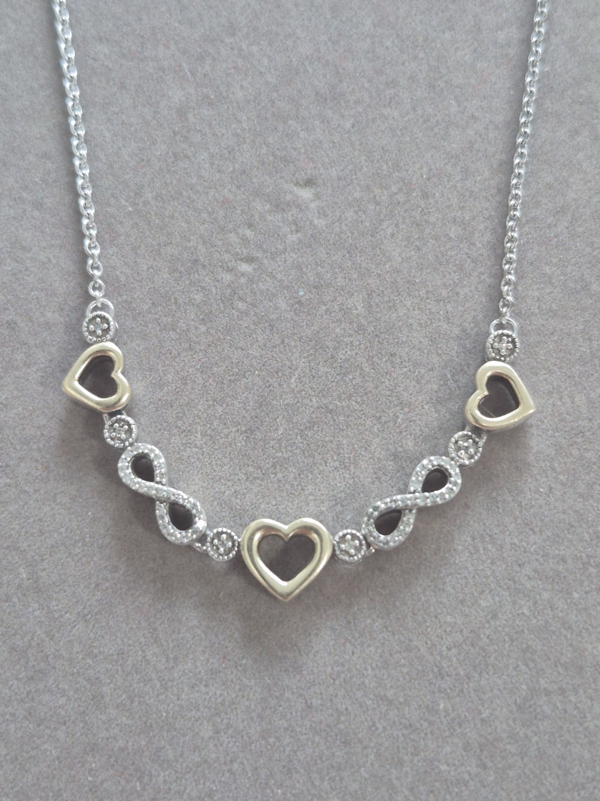 Jane Seymour sterling silver 10k gold triple heart diamond chip necklace