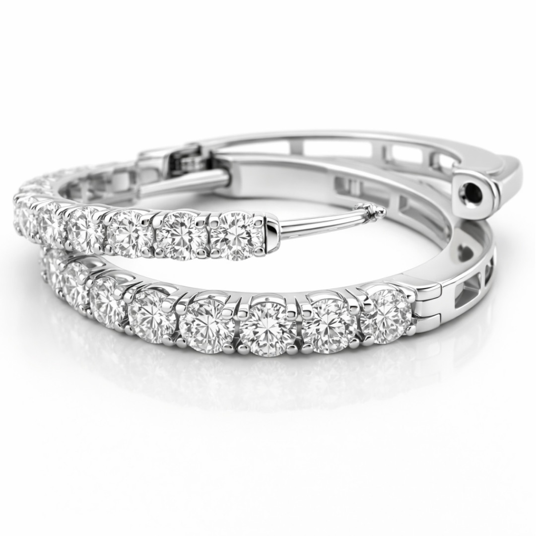 Natural Diamond 14K White Gold 1.35 Ct Round Hoop Earrings VS2-SI1 F-G IGI Cert