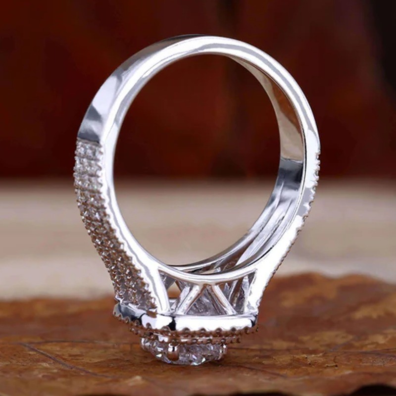 1.90 TCW Round Moissanite Double Halo Engagement Ring In 14k White Gold Plated