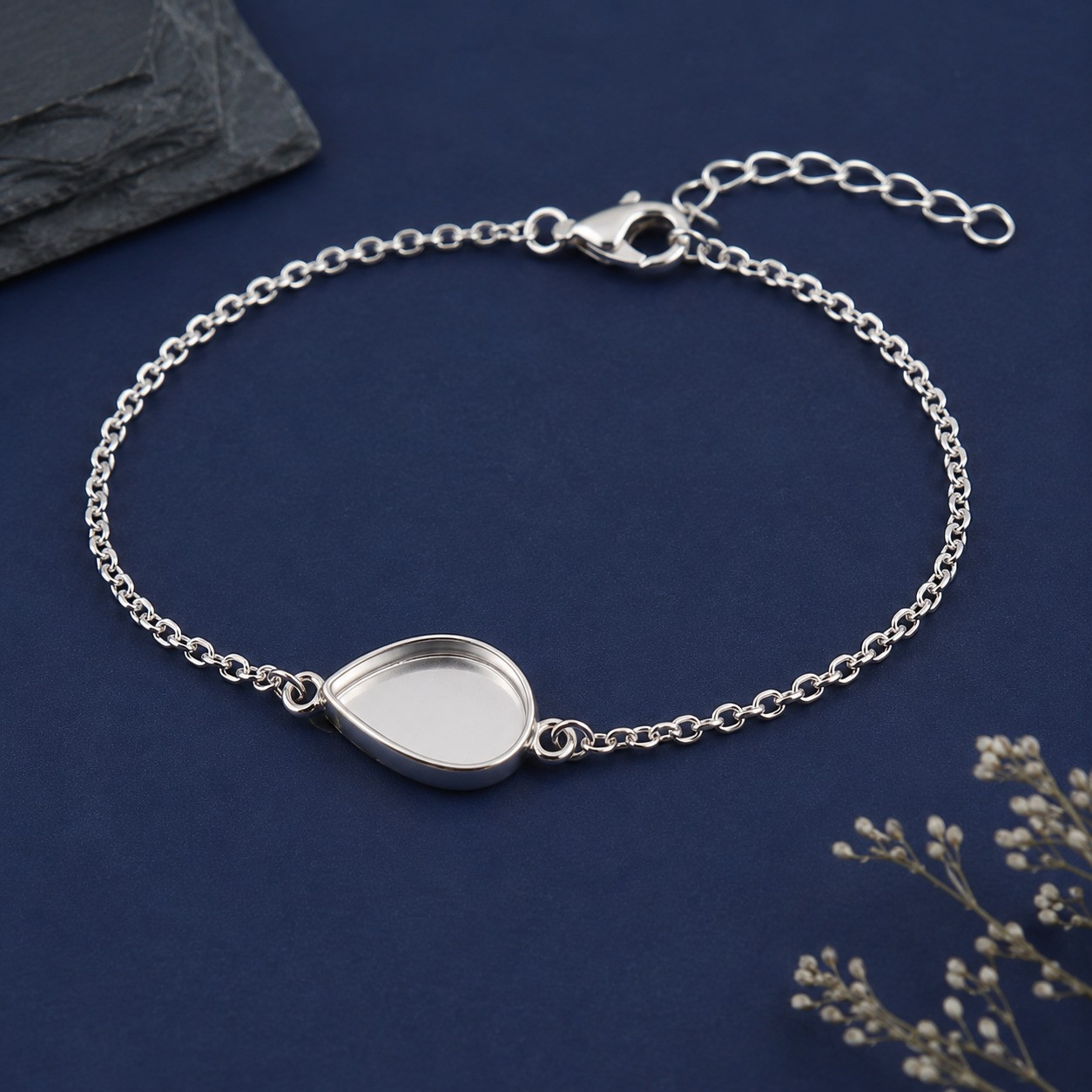 925 Sterling Silver 5x7mm Pear Shape Bezel Bracelet Handmade DIY Jewelry Setting