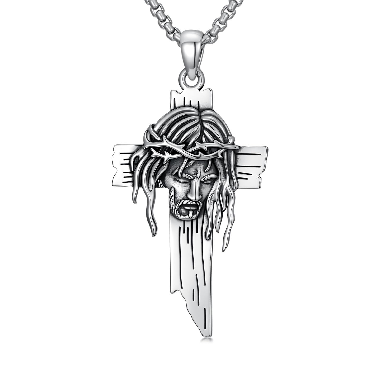 Jesus Cross Necklace 925 Sterling Silver Christian Cross Pendant Religious Je…
