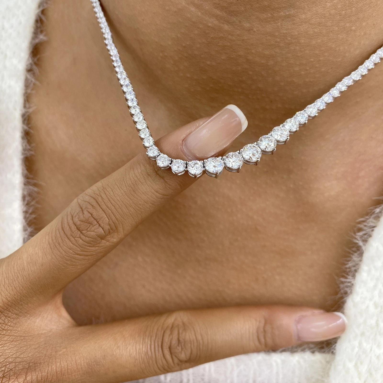 9Ct Round Cut Lab Created Diamond Women’s Tennis Necklace 14K White Gold Plated