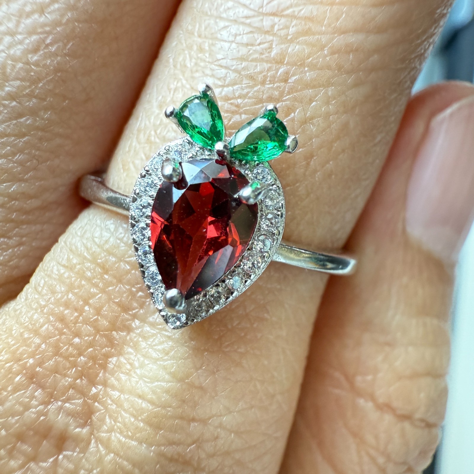 925 Sterling Silver Ring 7x5mm Natural Rhodolite Garnet Zircon Carrot Diopside