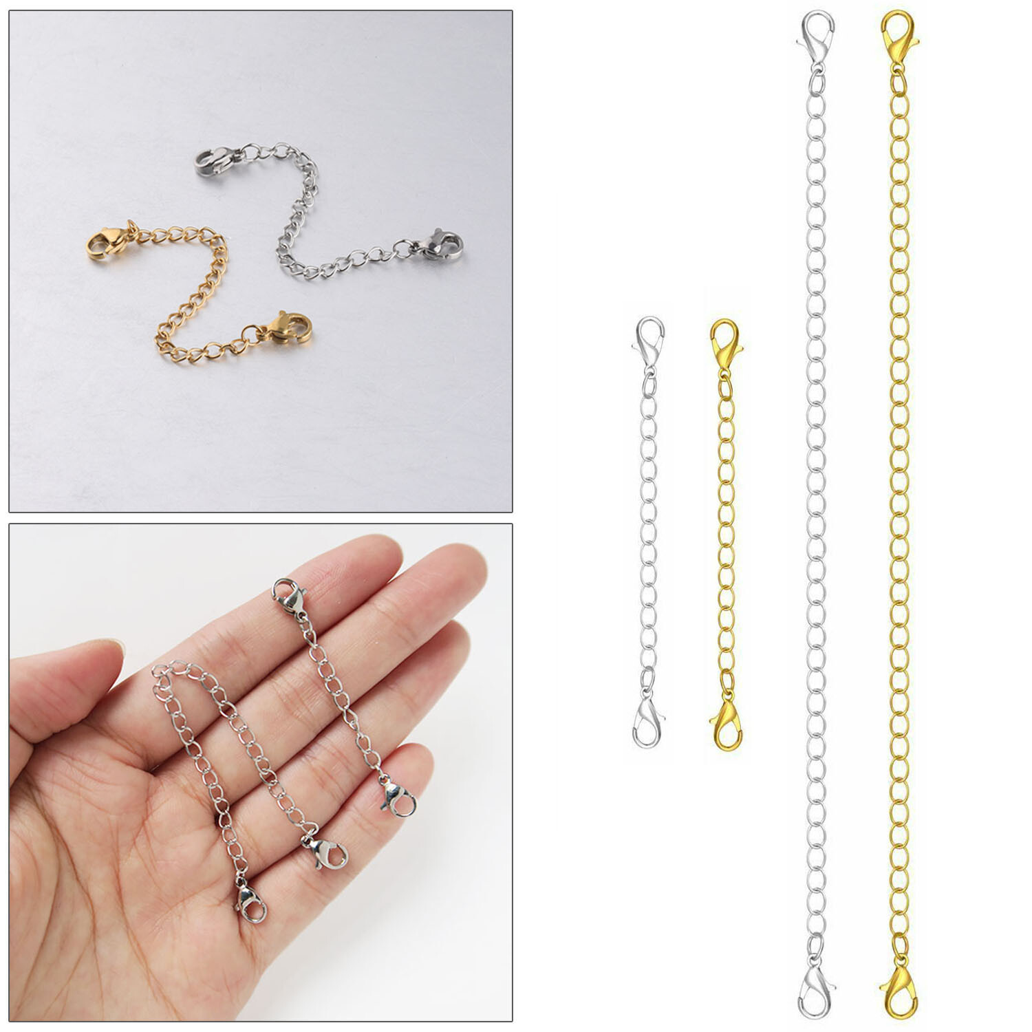 2-Pack Extender / Safety Chain Extender Necklace Bracelet Lobster Lock 3″ or 6″