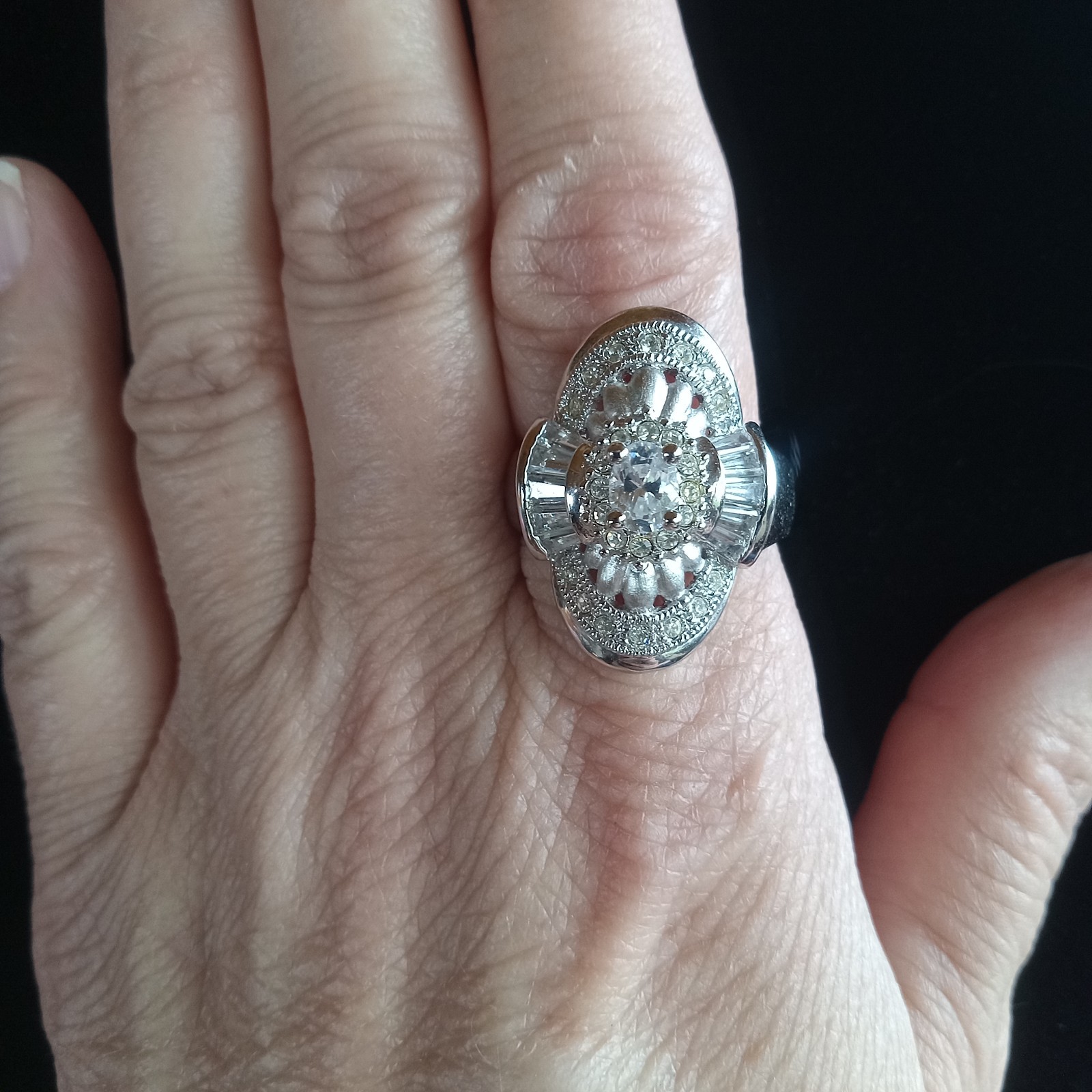 Cocktail Ring Size 9.25 Silver Plated CZ Baguette Ring Stunning By CAPACCI