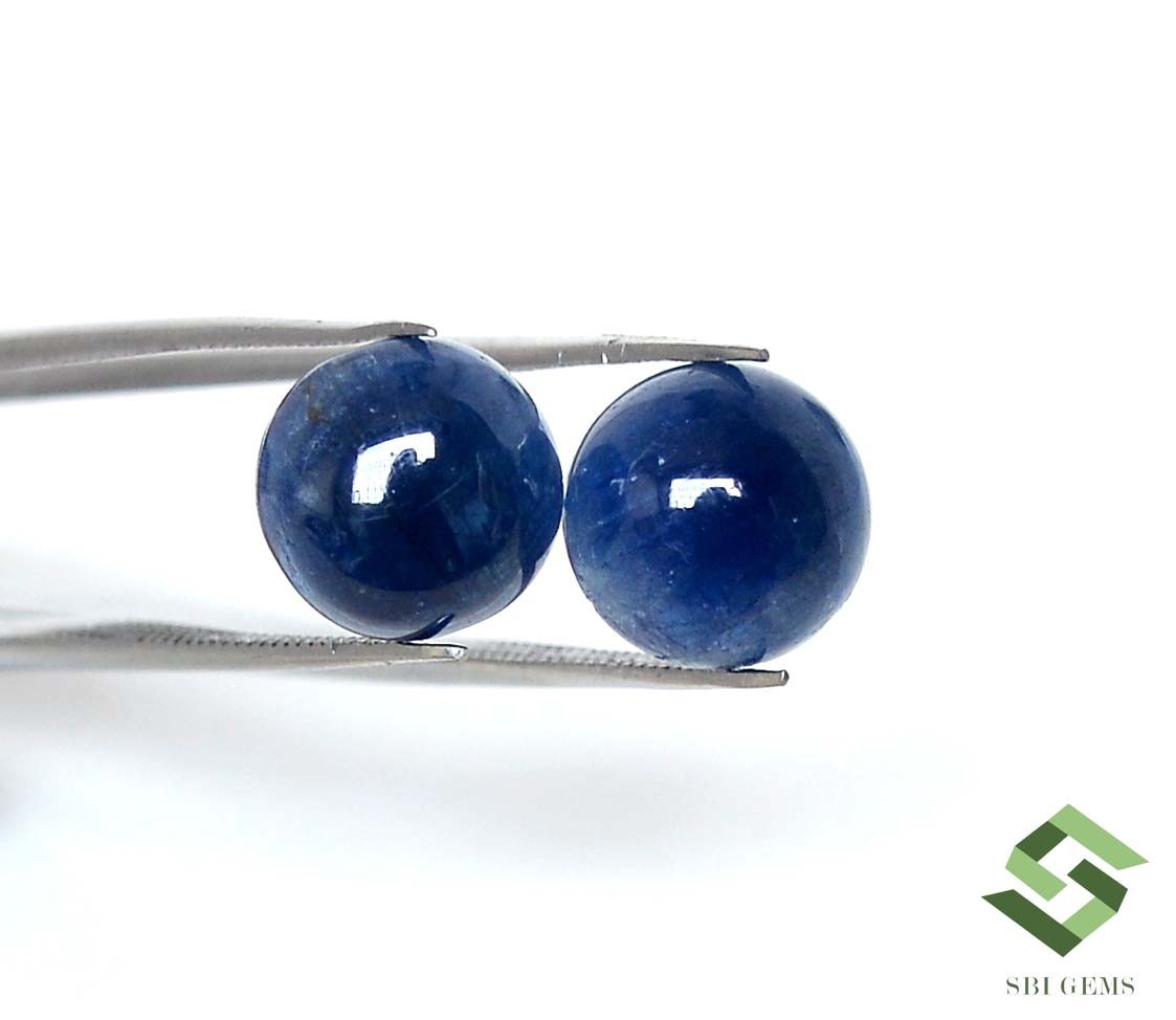 10 mm Natural Blue Sapphire Round Cabochon Pair 11.09 CTS Loose Certified Gems