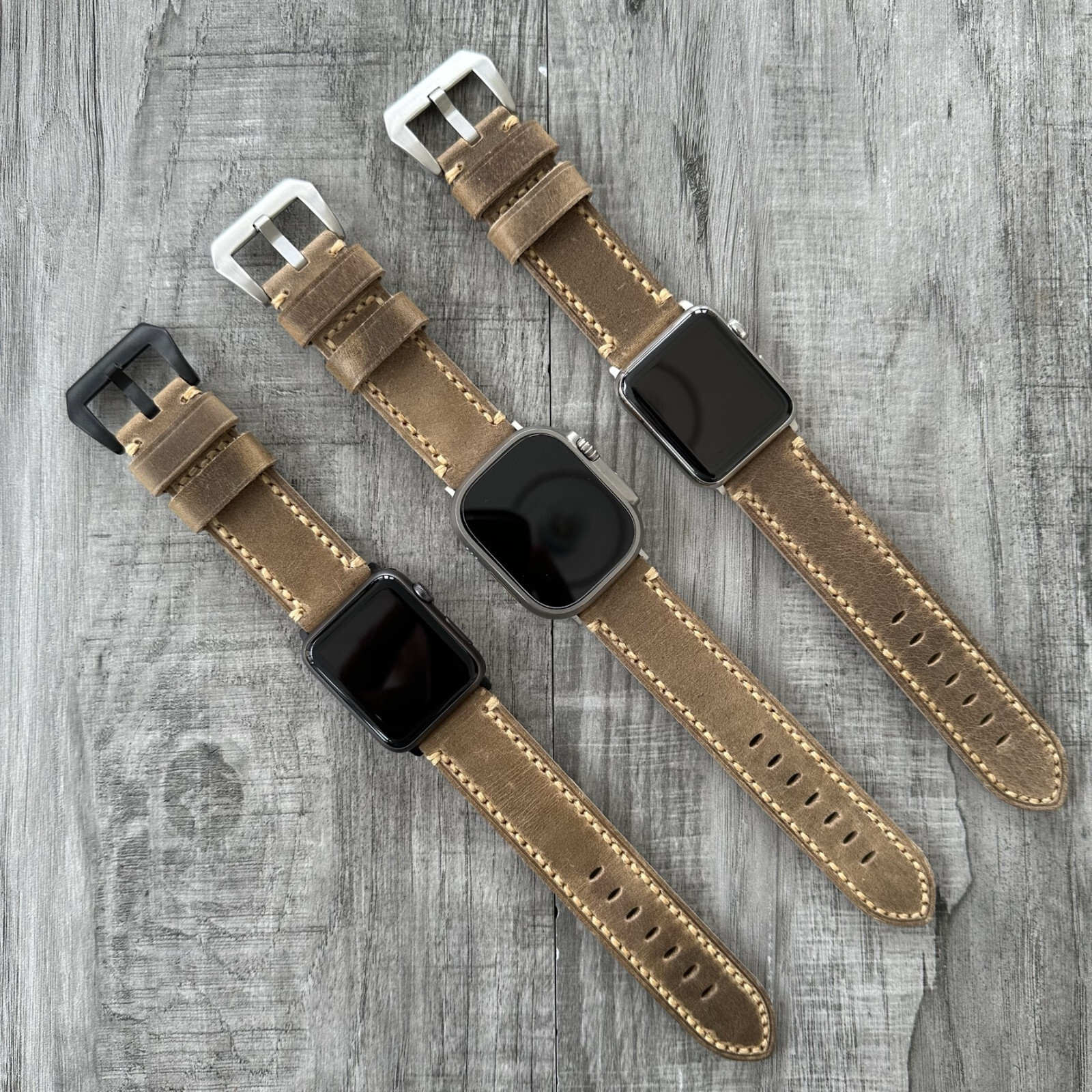 For Apple Watch Ultra 1 2 49mm 45/44mm Thick Distressed Brown Leather Watch Band
