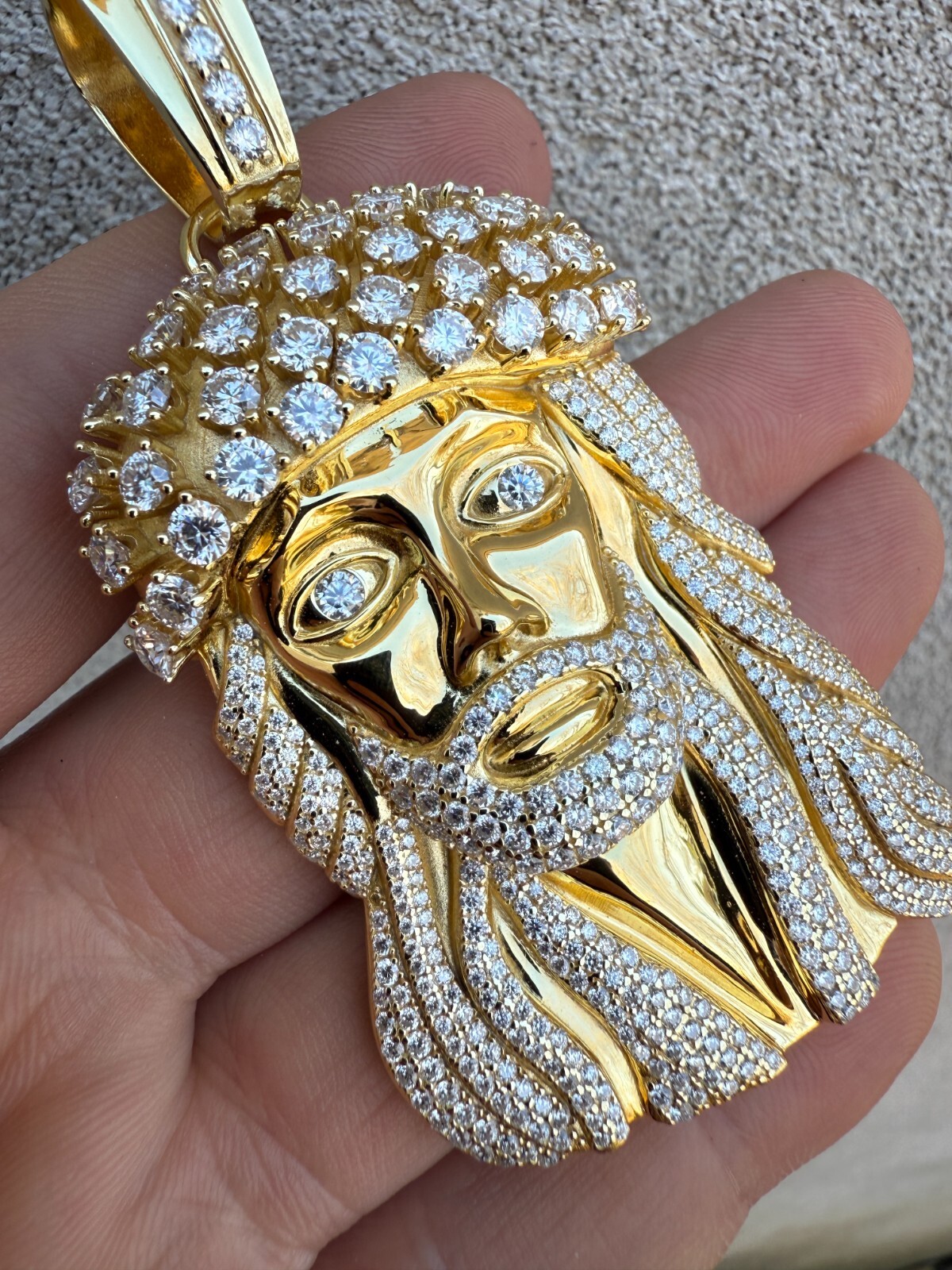 Real MOISSANITE Kufi Jesus Piece Biggie Smalls Tito Pendant 14k Gold Over Silver