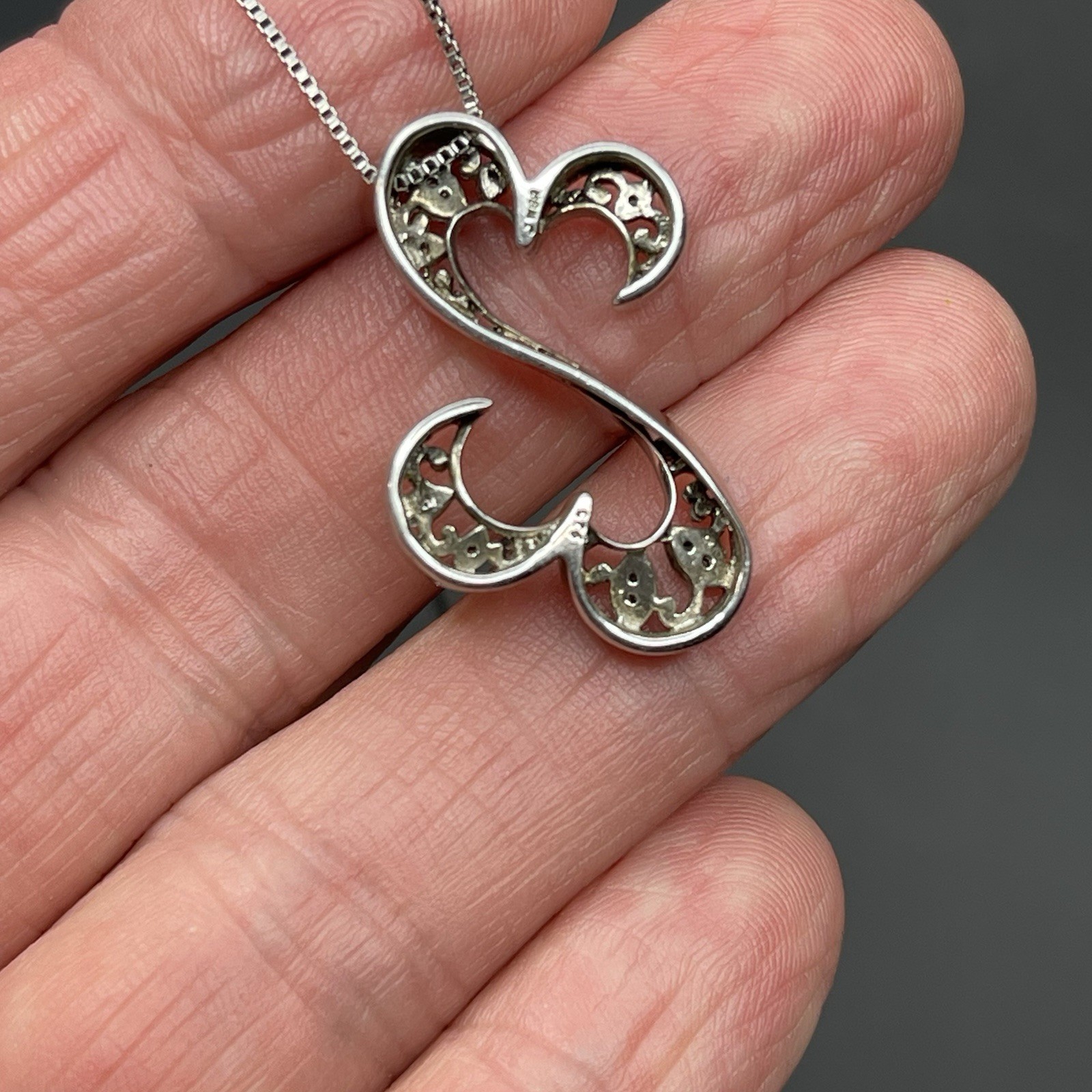 Jane Seymour Open Hearts Calligraphy 18.5″ Sterling Silver Necklace