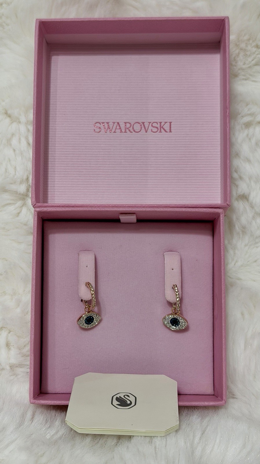 Swarovski Symbolica Hoop Earrings Evil Eye, Blue, Rose Gold-Tone Plated 5425857