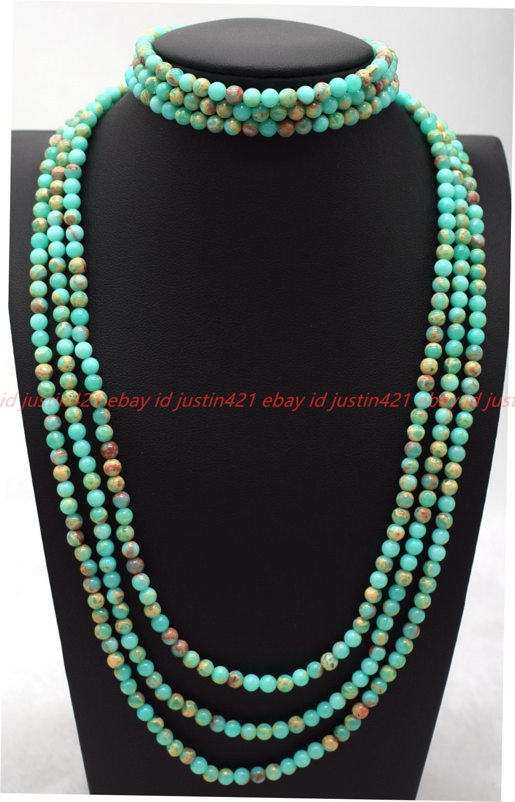 3 Row 4mm MultiColor Shoushan Jasper Round Bead Necklace Bracelet 17-19in/7.5in