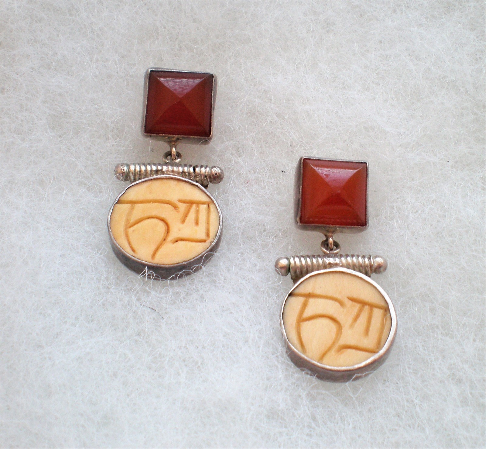JANICE LEE RIPLEY JLR Sterling Silver 925 Carnelian Modernist Dangle Earrings