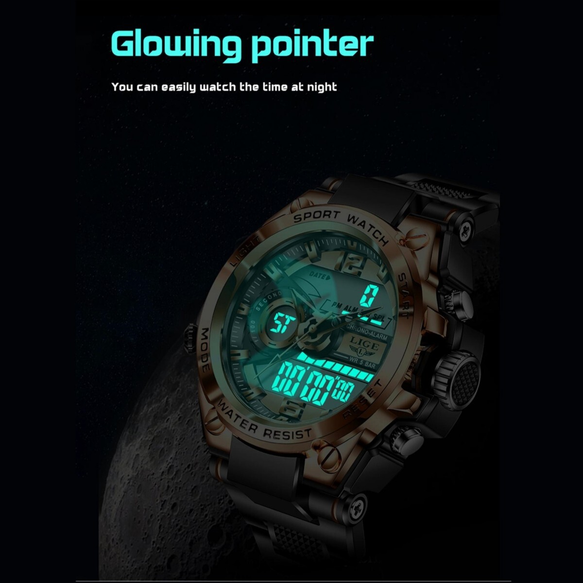 Men’s Sports Watch Waterproof LED Digital Date Week Military Tactical Wristwatch
