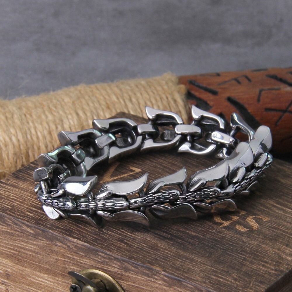 Viking Bracelet Ouroboros Vintage Punk Stainless Steel Fashion Jewelry For Mens